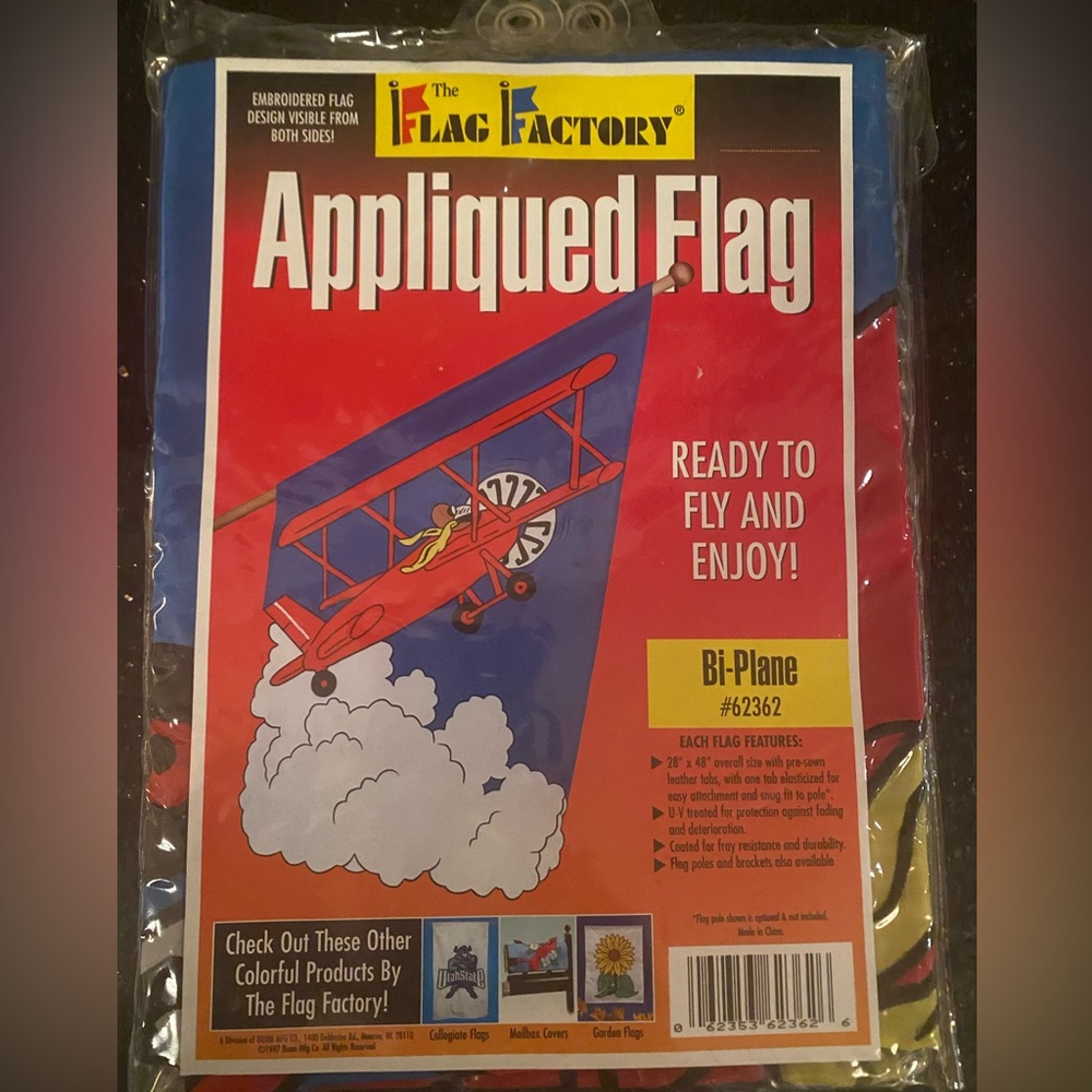Lot of 3 Vintage Flag Factory Appliqued Flags - Canoe/Car Racing/Bi-Plane
